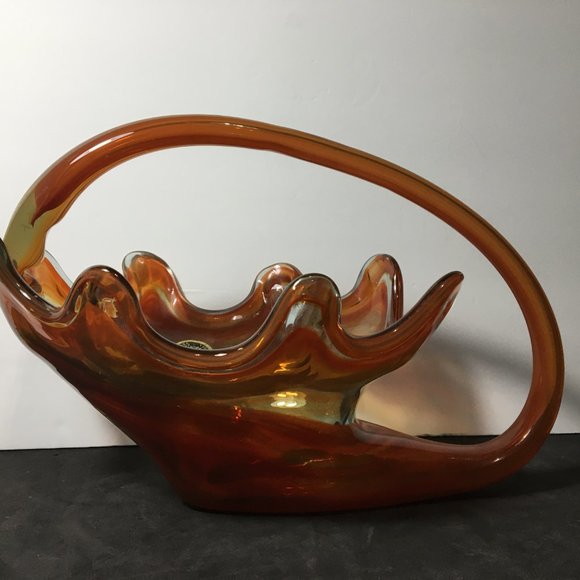 Vintage Sooner Orange Swirl Art Glass Candy Dish/Centerpiece/Decorative Bowl - Picture 4 of 16